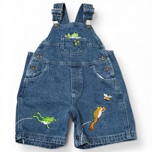Vintage Simply Basic Frog Embroidered Denim Shortalls 18 Months